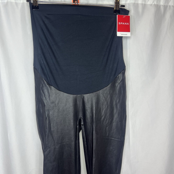 Spanx Mama Maternity Faux Leather High Waisted Leggings Very Black L Stretch - Picture 3 of 12